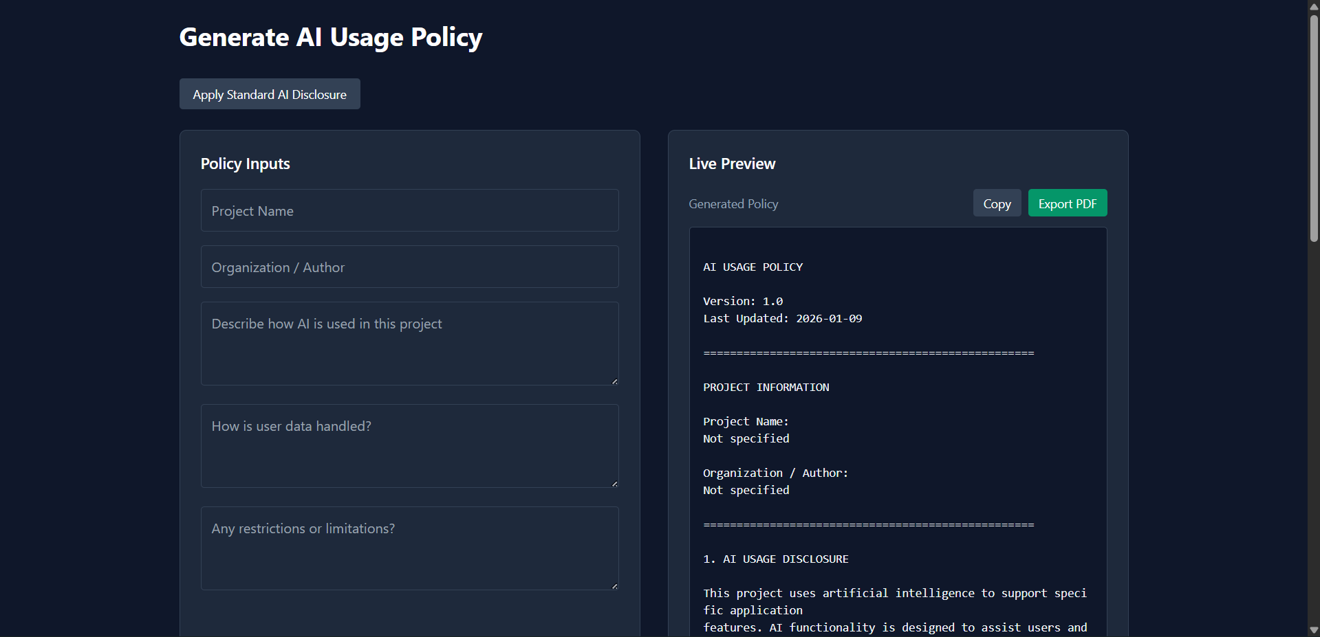 AI Usage Policy Generator